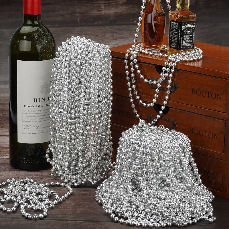 ZYFLSQ 100 Pcs 33"" 7mm Metallic Silver Beads Necklaces  Bulk Mardi Gras Beaded Necklaces  Party Beads Costume Necklaces - Image 4